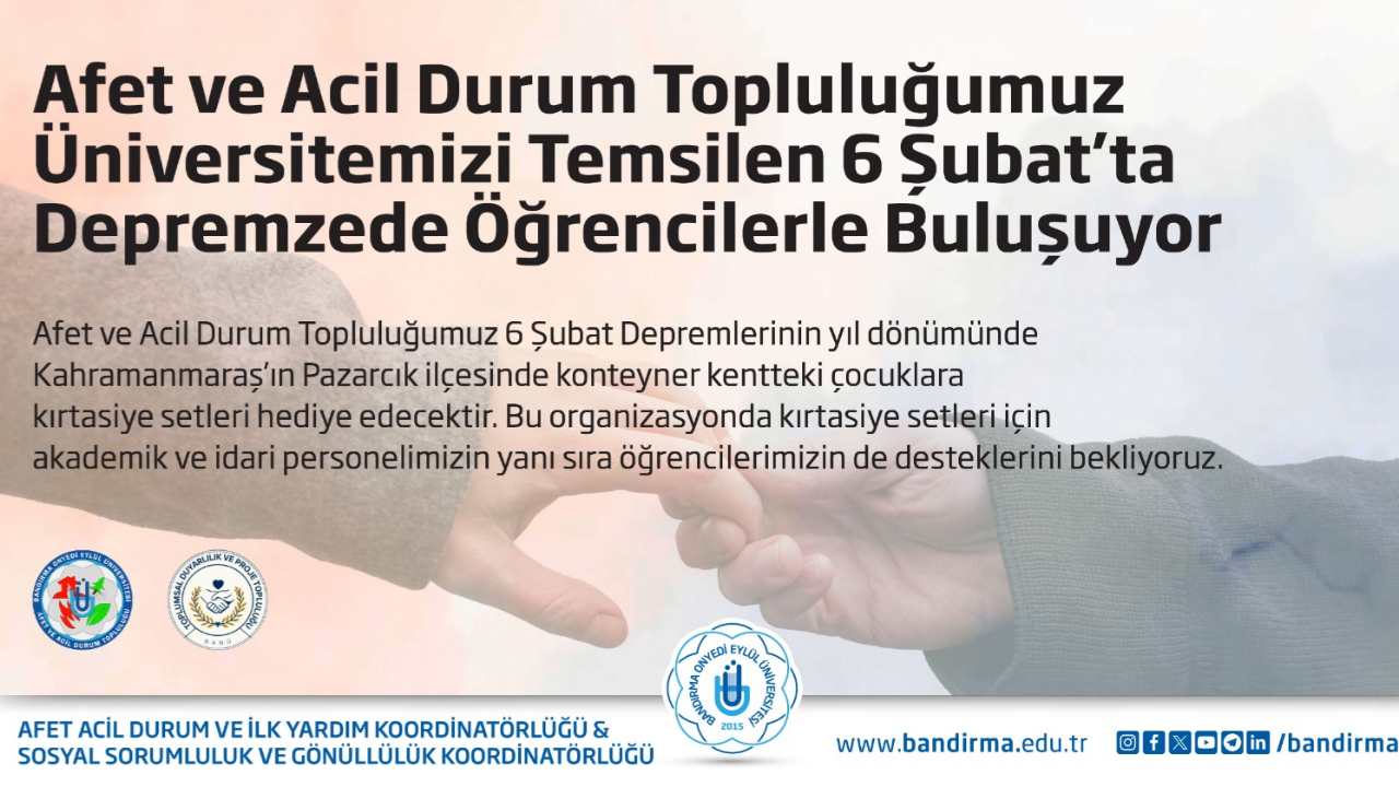 Bandırma Onyedi Eylül Üniversitesi'den yardım kampanyası